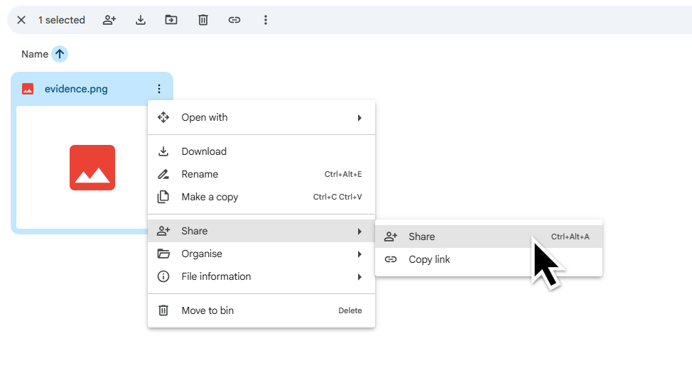 Selecting the share button